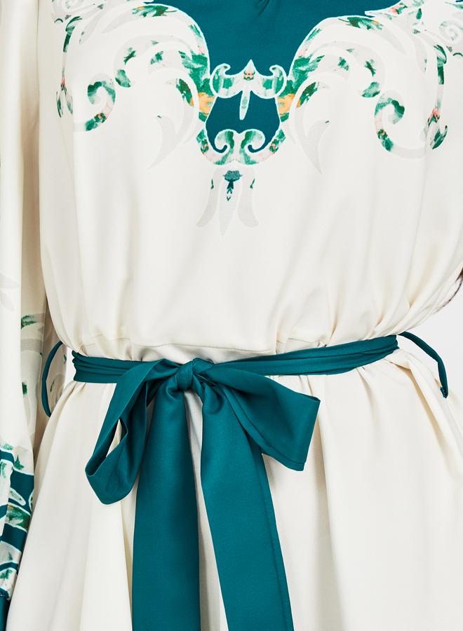 تايك تو فستان ميدي طويل الأكمام بياقة على شكل حرف  وطبعة زهور مع حزام - Image 4