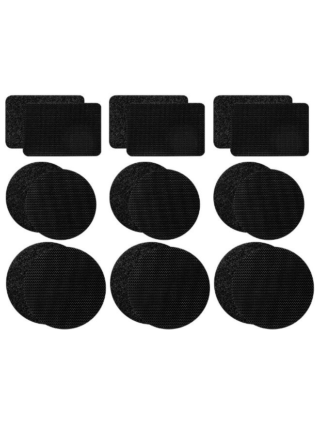 JZS Adhesive Tape Sticky Back Hook Loop Dots,Double Sided Industrial Strength Coins,Heavy Duty Rug Carpet Gripper Pad Mounting Tape for Wall Decor or Tools Hanging,Round and Square,Black,24 Pairs - Image 1