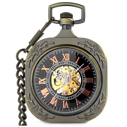 VIGOROSO Mens Vintage Steampunk Pocket Watch with Chain Skeleton Hand Wind Up Mechanical Pocket Watches for Men Women - Image 1