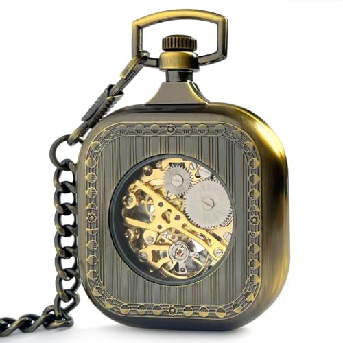 VIGOROSO Mens Vintage Steampunk Pocket Watch with Chain Skeleton Hand Wind Up Mechanical Pocket Watches for Men Women - Image 3