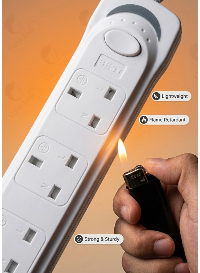 Best UK 3 Pin Power Strip Socket Board 4 Way with Master Switch, Up to 1700W Load, Wall Mounted Extension Socket, 3 Meter Cable for Home & Office, White - Image 5
