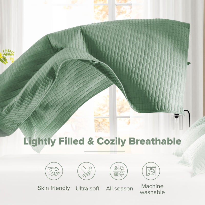 Comfort Spaces Sage Green Oversized Queen Quilt Set 102"x118" Bedspread Quilted Summer Lightweight Microfiber Bedding Coverlet with Double Sided Stitching Soft All Season 3 Piece with Matching Shams - Image 4