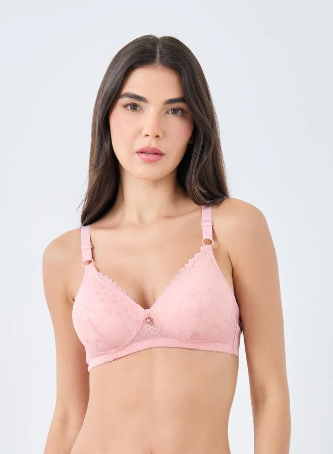 Styli Pack of 2 - Padded Non Wired Lace Bra with Metal Trim