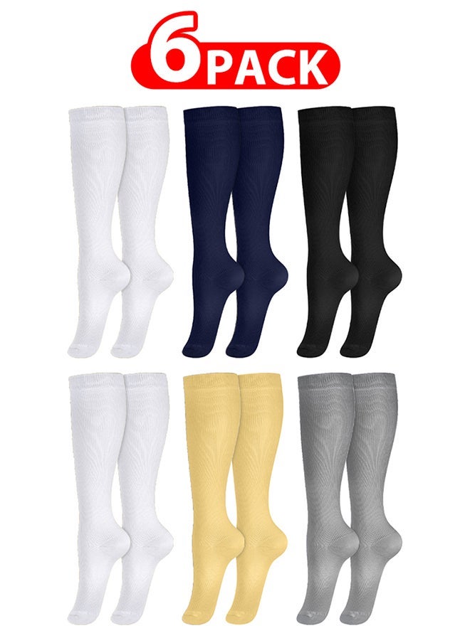 VITION 6 Packs Men and Women's Compression Socks 15-20 mmHg Moderate Pressure Medical Quality Support Best Comfort Fit Moisture Wicking Circulation Travel Multicolour XXL - Image 1