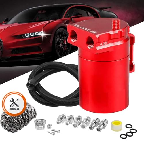 RULLINE Universal 350ml Oil Catch Can Tank 0046 Aluminum Polish Baffled Reservoir Red - Image 1