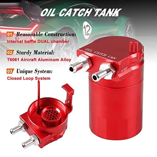 RULLINE Universal 350ml Oil Catch Can Tank 0046 Aluminum Polish Baffled Reservoir Red - Image 2