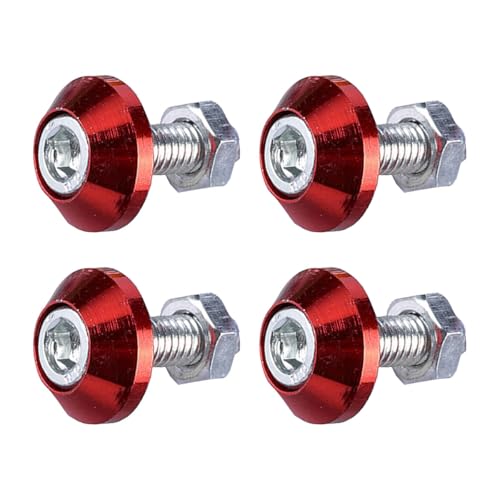 LHDOS 4PCS Motorcycle License Plate Bolts Aluminum Alloy Car Tag License Plate Screw Decorative Kit License Plate Frame Fastener Accessories for Most Motorcycles Cars Trucks Red - Image 1