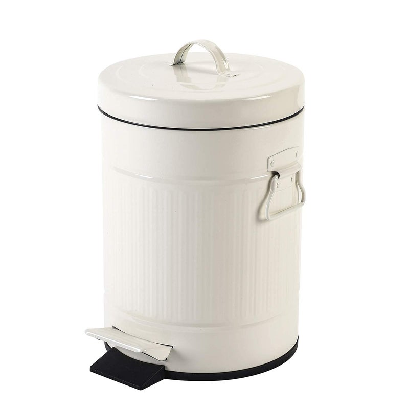 Bathroom Trash Can with Lid Small Waste Basket for Home Bedroom Retro Step Garbage Can with Soft Close Vintage Office Trash Can 5 Liter 13 Gallon Glossy Cream White