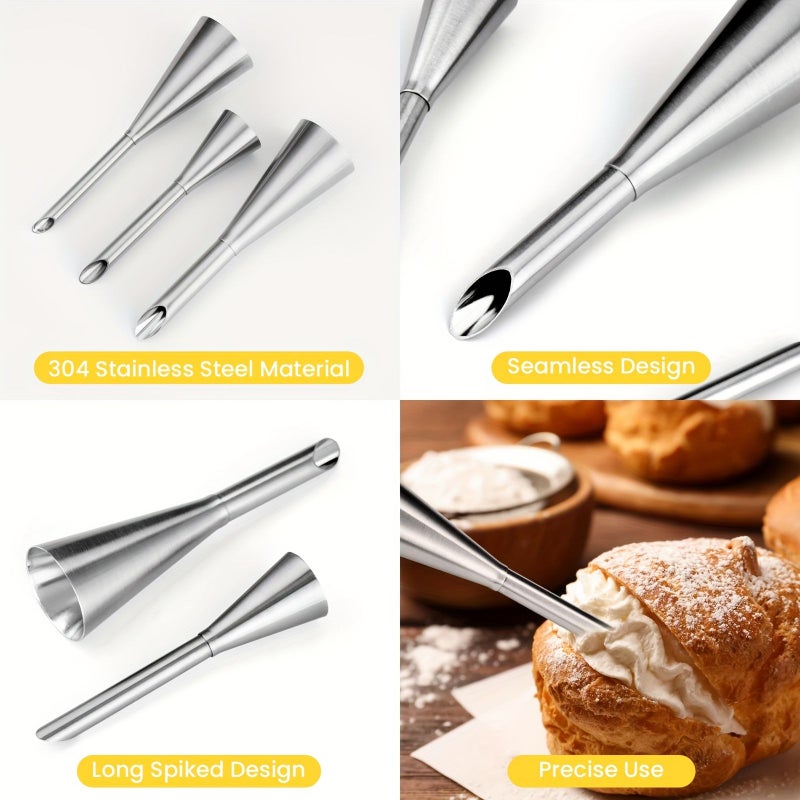 304 Stainless Steel Small Puff Cream Filling Nozzle for Puff Pastry Cake Decorating Baking Tool Set Reusable Gift - Image 3