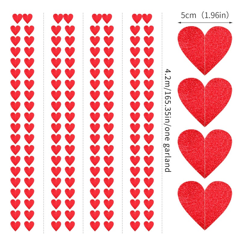 Hugtmr Red Heart Romantic Party-Decorations Garland - 62FT Glitter Special Night Galentines Hanging Streamers Banner,Valentines Girl Wedding Anniversary Baby Bridal Shower Birthday Decor Supplies Hugtmr - Image 2