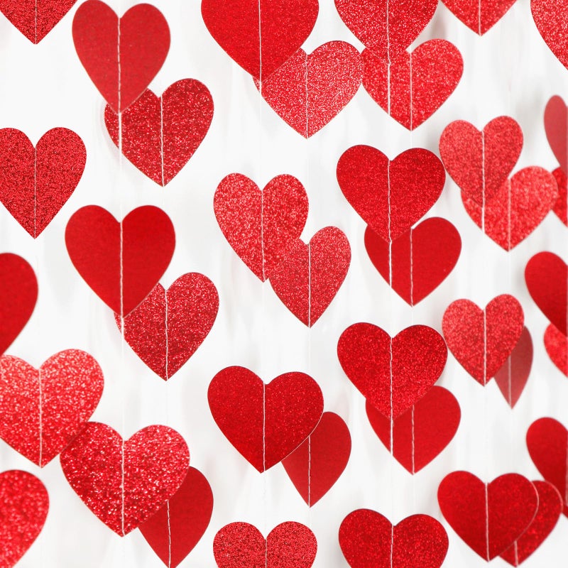 Hugtmr Red Heart Romantic Party-Decorations Garland - 62FT Glitter Special Night Galentines Hanging Streamers Banner,Valentines Girl Wedding Anniversary Baby Bridal Shower Birthday Decor Supplies Hugtmr - Image 1