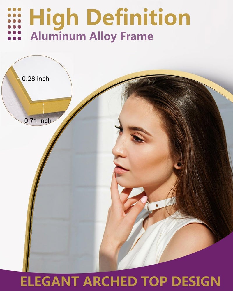 DMWOODFL 58"x18" Arched Full Length Mirror - Floor Standing or Wall Mounted with Stand, Aluminum Frame & Shatter-Proof Glass, Gold Freestanding Mirror for Bedroom, Living Room, Entryway Decor - Image 4