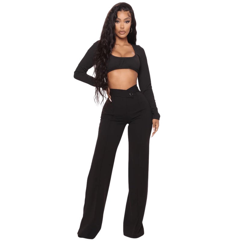 Charyeah Women's Wide Leg Dress Pants High Waisted Straight Leg Stretchy Business Office Work Pants Trousers (Medium, Black) - Image 1