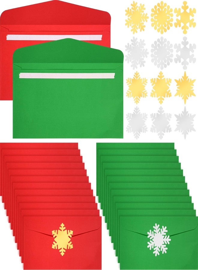 Epakh 100 Pcs #10 Christmas Envelopes with 120 Pieces Christmas Snowflake Seal Stickers Red and Green Envelopes Self Adhesive for Holiday Mail Gift Wrapping(Gold and Silver,Stylish Style) - Image 1
