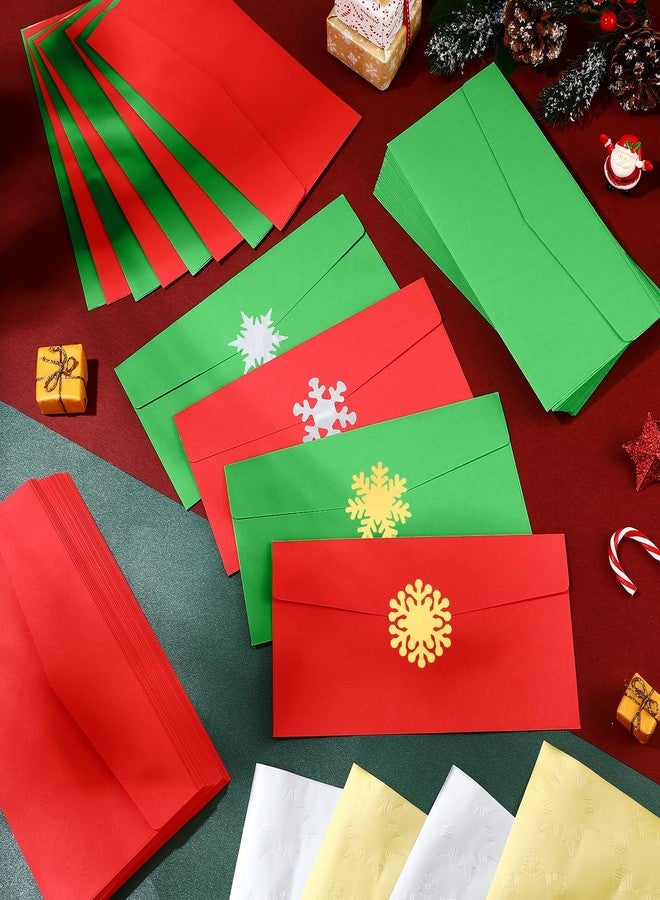 Epakh 100 Pcs #10 Christmas Envelopes with 120 Pieces Christmas Snowflake Seal Stickers Red and Green Envelopes Self Adhesive for Holiday Mail Gift Wrapping(Gold and Silver,Stylish Style) - Image 4