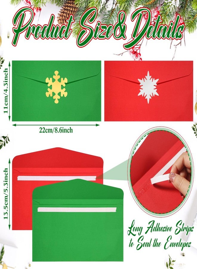 Epakh 100 Pcs #10 Christmas Envelopes with 120 Pieces Christmas Snowflake Seal Stickers Red and Green Envelopes Self Adhesive for Holiday Mail Gift Wrapping(Gold and Silver,Stylish Style) - Image 3