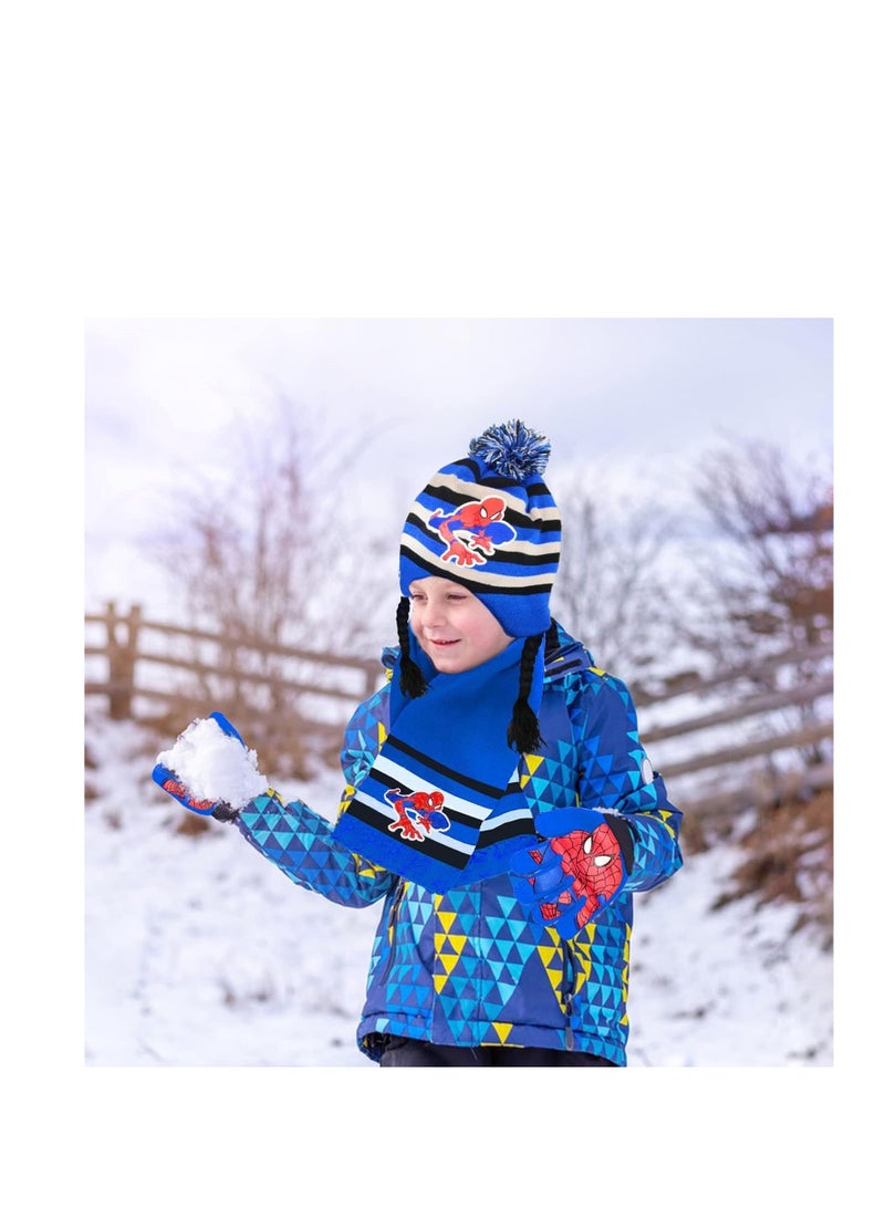 SYOSI Kids Winter Warm Hat Scarf Gloves Set, 3Pcs Spiderman Scarf Set, Children's Winter Hat Scarf Gloves Set,Children Winter Autumn Spring Scarf Knitted Hat Combination Set for Children Boys Girls - Image 5