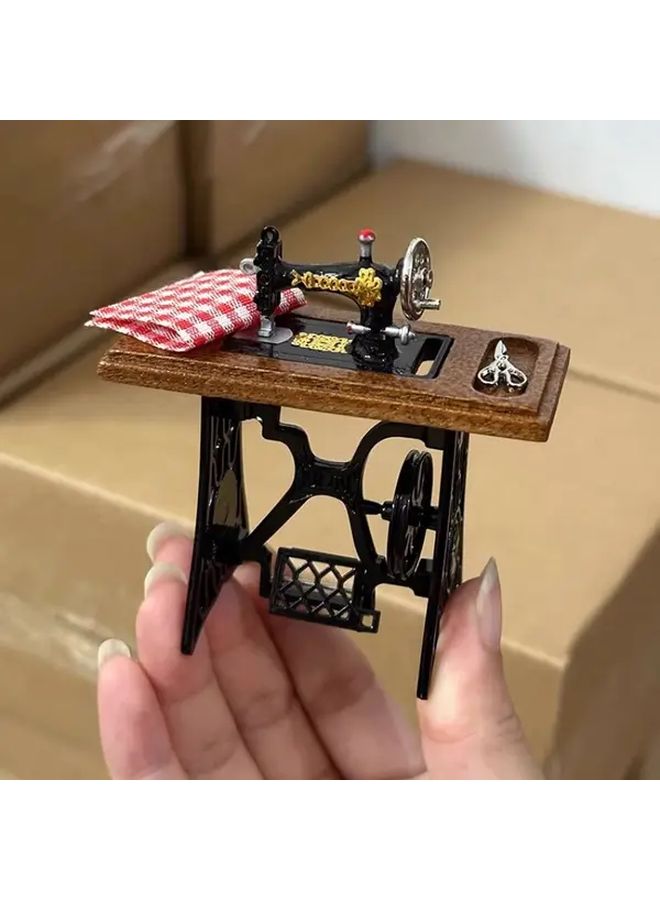 Miniature Vintage Sewing Machine Model Black and Golden Metal Crafts Home Decor Collectible Gift - Image 1