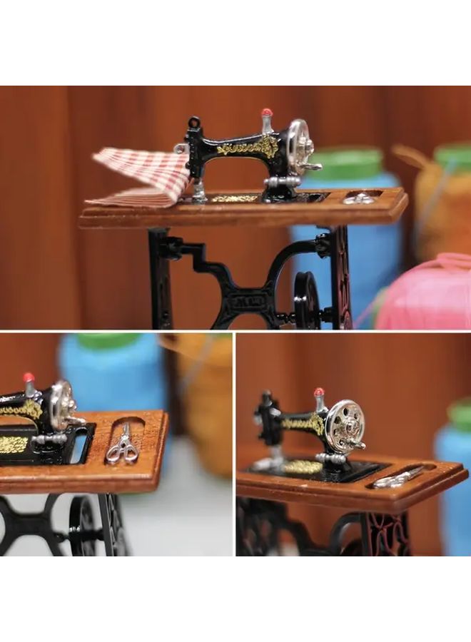 Miniature Vintage Sewing Machine Model Black and Golden Metal Crafts Home Decor Collectible Gift - Image 4