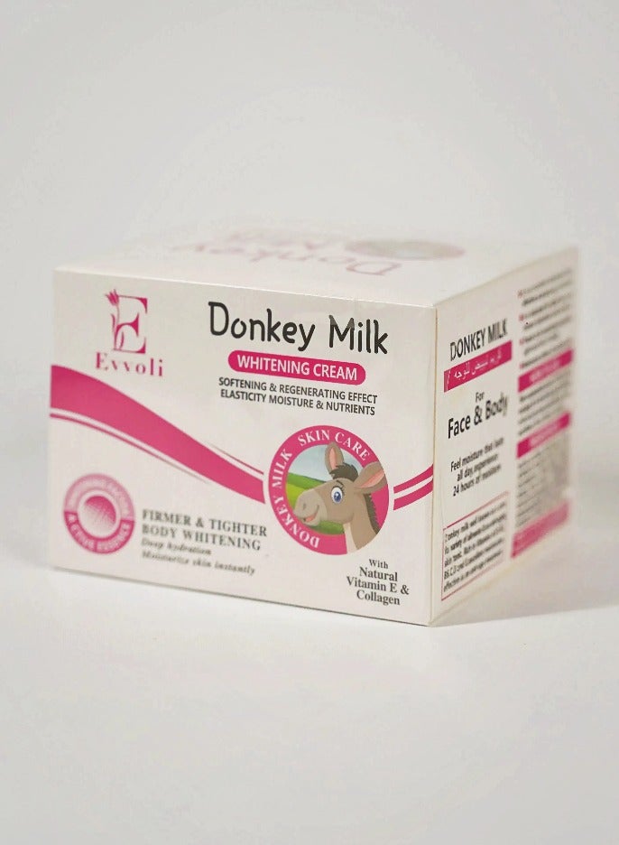 evvoli كريم وجه حليب الحمير لتفتيح البشرة، مرطب مغذي للبشرة، يصلح مرطب الوجه لترطيب وتنعيم البشرة الجافة، يشد ويضيء البشرة، كريم نهاري وليلية لجمال الفتيات والنساء للعناية اليومية بالبشرة، كريم وجه حليب 100 مل - Image 3