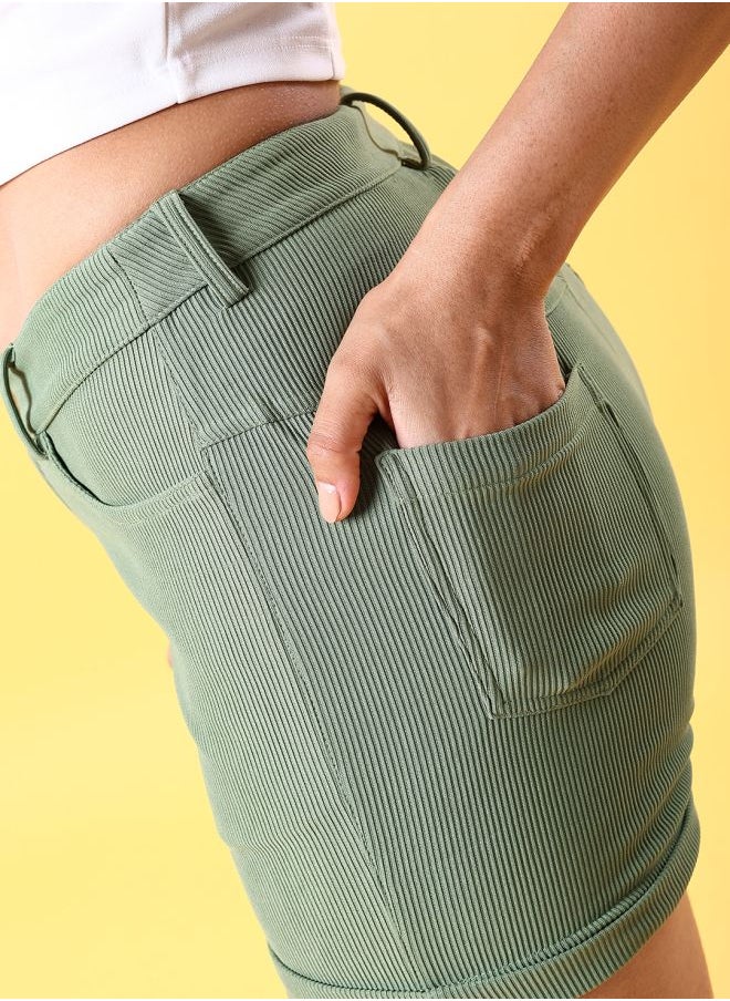 Freehand - Women Skinny Fit Casual Solid Corduroy Shorts - Image 1