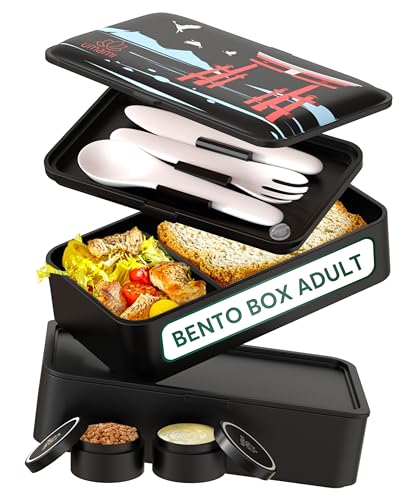Umami Bento Box Adult AllIn1 w4 Utensils 2Sauce Jars 2 Dividers 100 Leakproof Microwave  Dishwasher Safe Stackable Bento Lunch Box Containers for MenWomen White Bamboo 40 oz