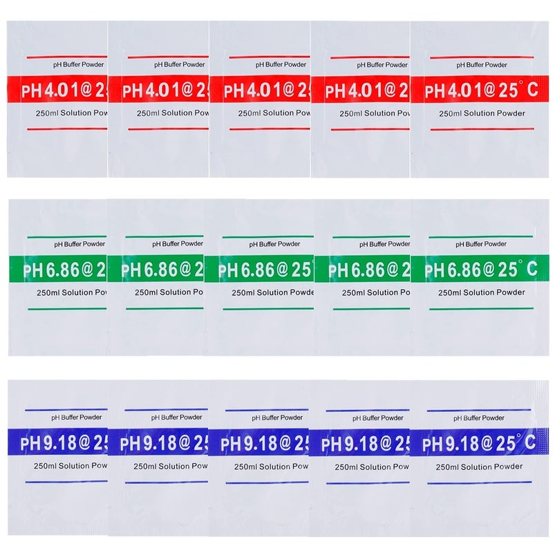 BOJACK عبوة 15 من مسحوق محلول العازلة لمقياس الحموضة لضبط دقيق وسهل، مسحوق محلول ضبط الحموضة 4.01pH، 6.86pH و 9.18pH - Image 1