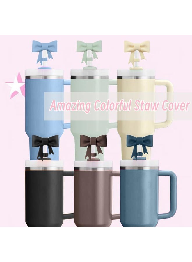 Hpebl 6Pcs Silicone Straw Toppers Covers for Stanley Cups 40/30oz 10mm(0.4in) Dust-Proof Bow Straw Covers Toppers Suitbale for Blue Stanley Cup Accessories Reusable Straws Caps (Colorful F) - Image 5