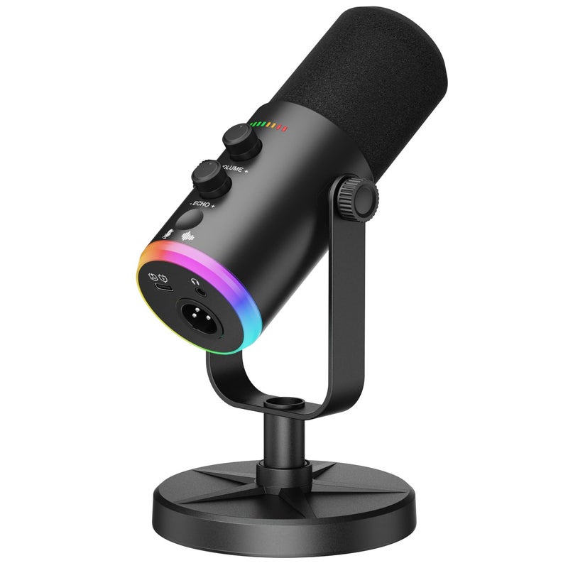 voijump Dynamic Microphone, USB-C/XLR Podcast Recording PC Microphone for Podcast Recording Streaming Gaming with RGB Light, Mute Button, Desktop Stand, Headphones Jack, Vocal Mic for Singing Tiktok YouTube - Image 1
