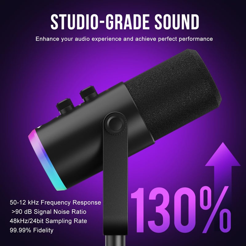 voijump Dynamic Microphone, USB-C/XLR Podcast Recording PC Microphone for Podcast Recording Streaming Gaming with RGB Light, Mute Button, Desktop Stand, Headphones Jack, Vocal Mic for Singing Tiktok YouTube - Image 2