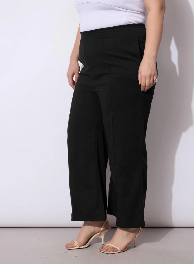 SASSAFRAS Plus Size Black Wide Leg Trousers