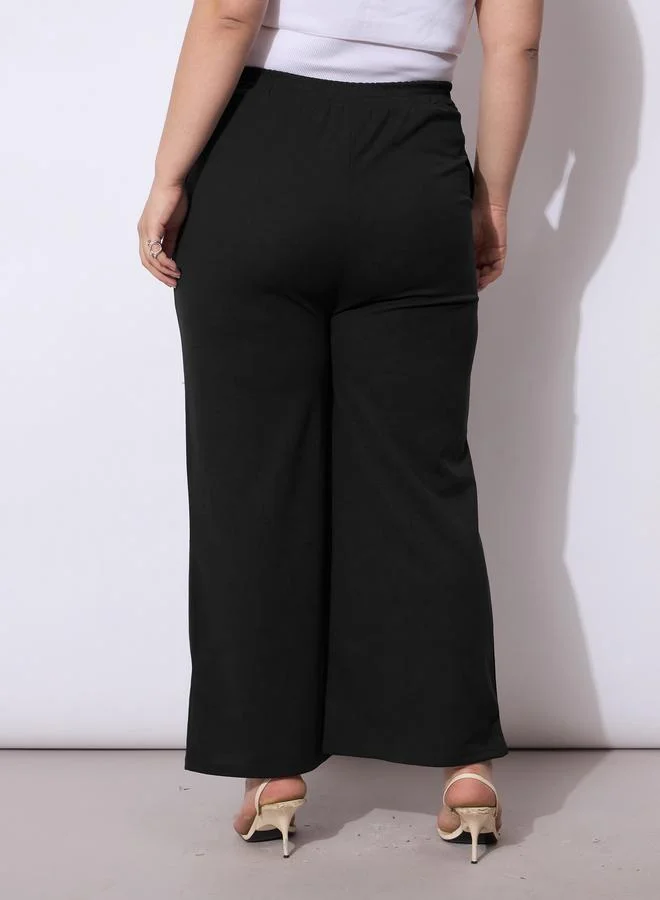SASSAFRAS Plus Size Black Wide Leg Trousers