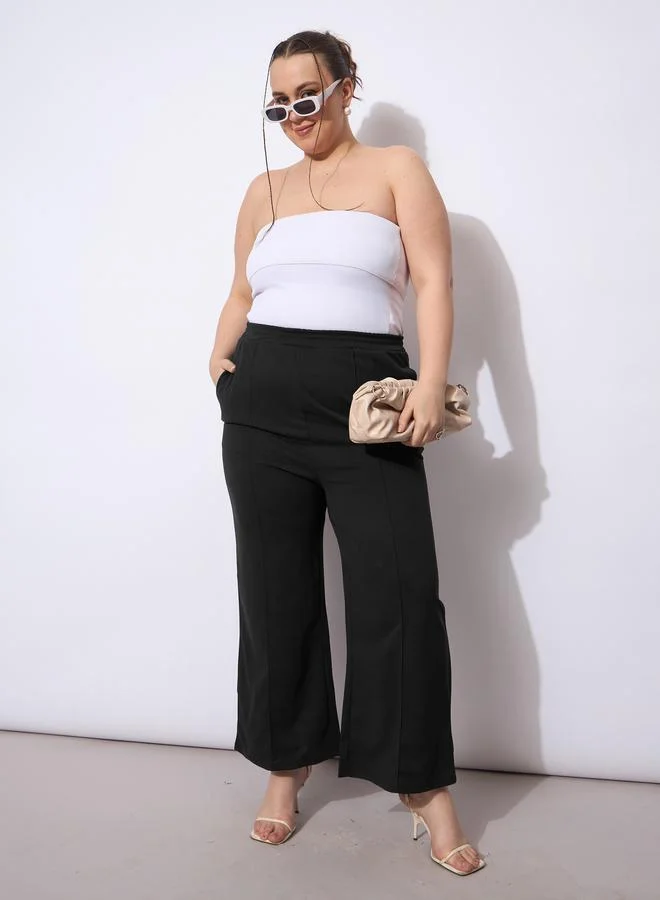 SASSAFRAS Plus Size Black Wide Leg Trousers