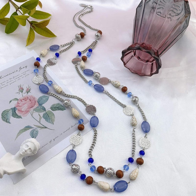 Bocar Long Necklaces for Women Trendy, Boho Layered Crystal Beaded Collar Necklaces for Women, Fashion Statement Necklaces Jewelry - Image 2