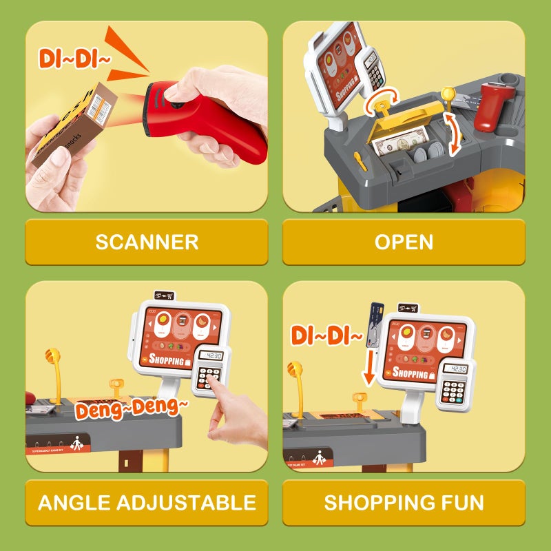 deAO Supermarket Playset for Kids with Working Scanner Register Toy Pretend PlayKid Grocery Store Playset 54PCS Play Food AccessoriesChristams Birthday Gift for 3 4 5 Kids Boys Girls - Image 3
