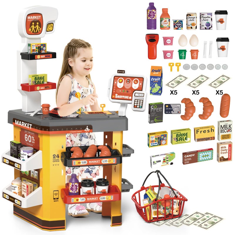 deAO Supermarket Playset for Kids with Working Scanner Register Toy Pretend PlayKid Grocery Store Playset 54PCS Play Food AccessoriesChristams Birthday Gift for 3 4 5 Kids Boys Girls - Image 2