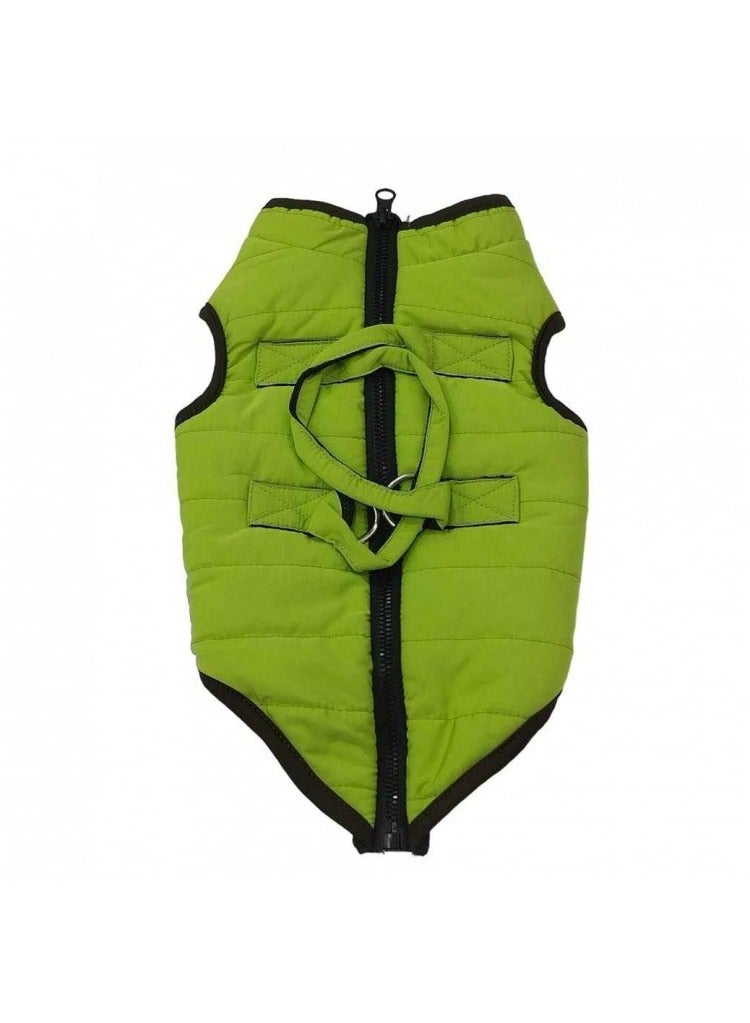 يو أيه أر أو أن إي سترة شتوية مبطنة للكلاب متوسطة الحجم باللون الأخضر الليموني - طول الظهر 36 سم، طول الرقبة 37-38 سم، طول الصدر 43-45 سم، سحاب وحلقة المقود