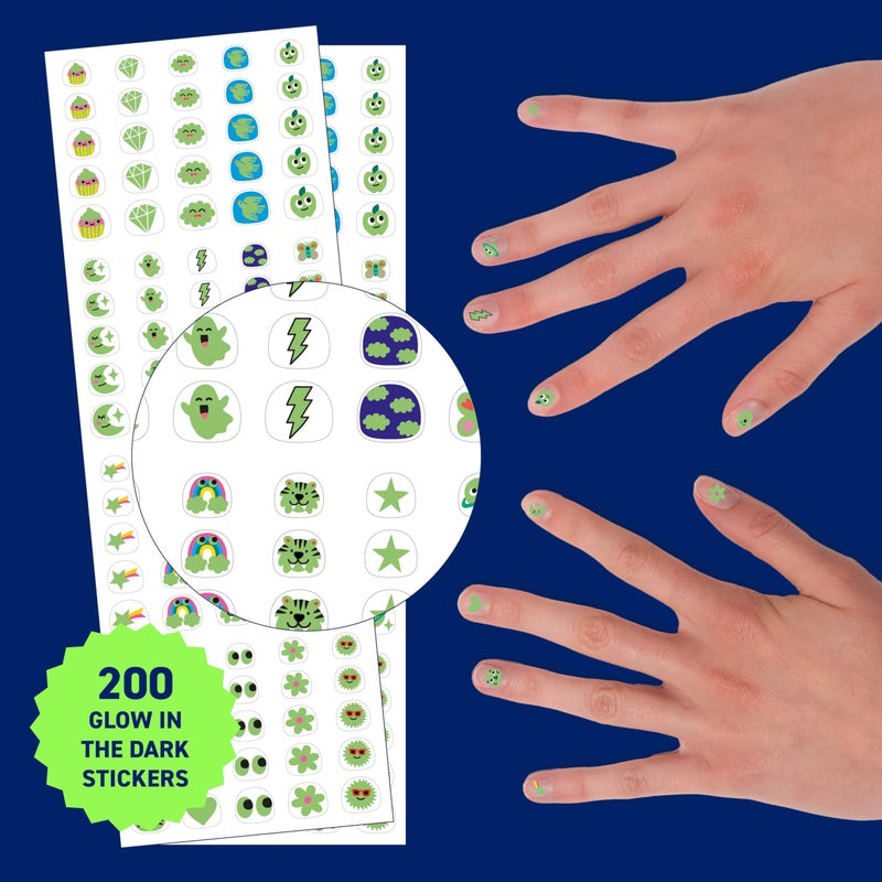 Omy Glow in The Dark Nail Stickers for Kids - 200 Stickers, Waterproof, Durable, Fun, Creative Designs | Strong Enough to Last Through Hand Washing - Easy to Apply, Safe, Non-Toxic | Age 3 and Up - Image 2