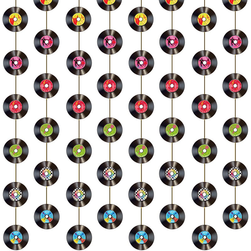 Cindeer 8 Pieces Rock and Roll Party Decorations Retro Record Paper Garlands Vintage Themed Streamer Banners Hanging Decorations for 50s 60s 70s Music Birthday Party SuppliesRock and Roll