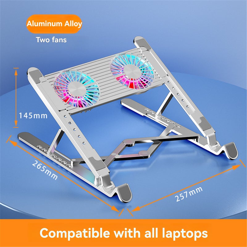 Laptop Cooling Stand: 7-Level Adjustable Silver Aluminum Alloy - Ultra-Quiet Dual Fan Cooling Pad for Office, Gaming, Digital Nomads and Students - Image 2