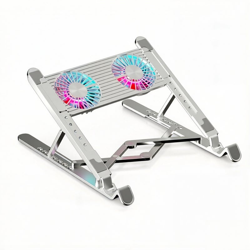 Laptop Cooling Stand: 7-Level Adjustable Silver Aluminum Alloy - Ultra-Quiet Dual Fan Cooling Pad for Office, Gaming, Digital Nomads and Students - Image 1