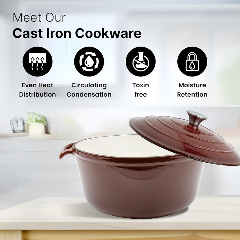 Kuber Industries Kuber Industries 4000ml Cast Iron Dutch Oven | Enamel Coated Biryani Handi Pot Heavy Bottom | Handi With Lid For Cooking | Rust Proof Iron Pot | Non Stick Gas & Induction Cookware  - Image 3