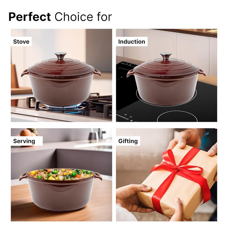 Kuber Industries Kuber Industries 4000ml Cast Iron Dutch Oven | Enamel Coated Biryani Handi Pot Heavy Bottom | Handi With Lid For Cooking | Rust Proof Iron Pot | Non Stick Gas & Induction Cookware  - Image 5
