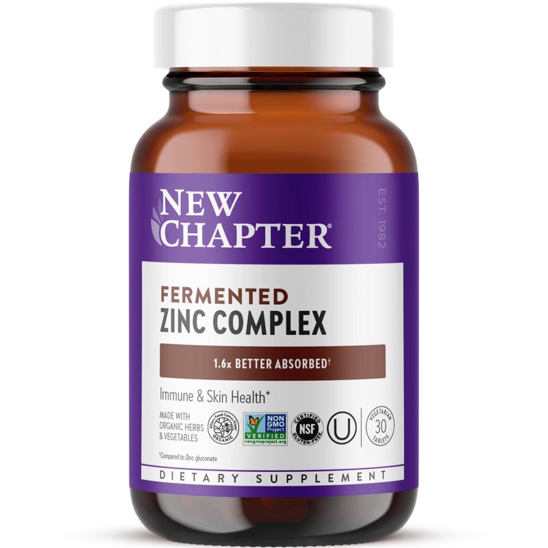 New Chapter Zinc Supplement Fermented Zinc Complex ONE Daily for Immune Support Skin Health MineralBalancing Formula Rich in Copper Easy to Swallow Digest 30 Count 1 Month Supply