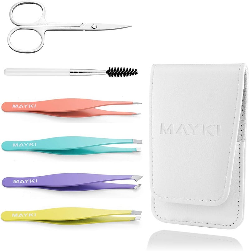 MAYKI Tweezers for Facial Hair Women 6pcs Large Size Professional Eyebrow Tweezers Kit for EyebrowIngrown HairsSplinter by MAYKI - Image 1