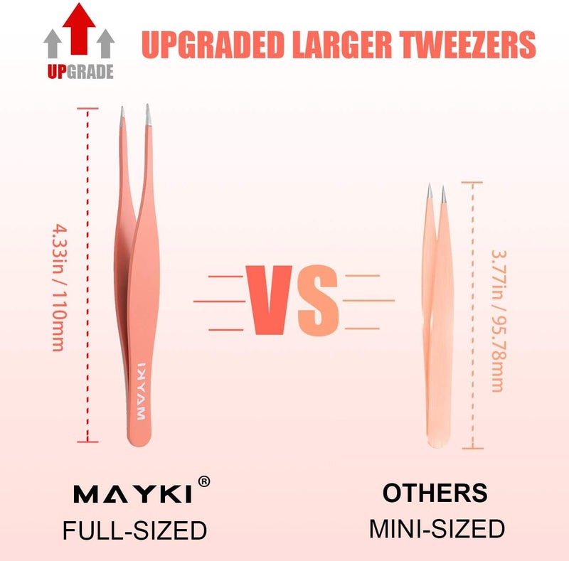 MAYKI Tweezers for Facial Hair Women 6pcs Large Size Professional Eyebrow Tweezers Kit for EyebrowIngrown HairsSplinter by MAYKI - Image 2