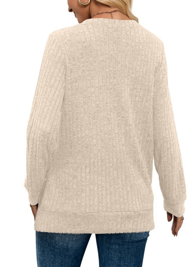 SAMPEEL V Neck Long Sleeve Shirts for Women Casual Fall Tops Lightweight Tunic Sweaters Fashion Clothes Loose Fit 2025, Khaki, XL - Image 5