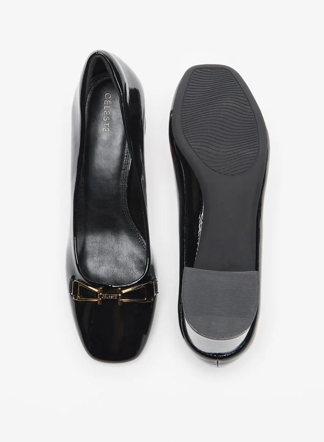 سيليست Women's Solid Pumps with Metallic Detail and Block Heels
