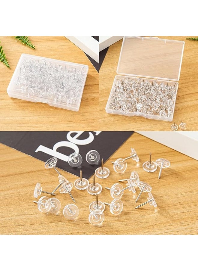100 Pcs Clear Push Pins Flat Head Thumb Tacks For Bulletin Board And Wall Hanging Reusable Design For Maps Posters And Craft Projects Office And School Supplies Clear - Image 5