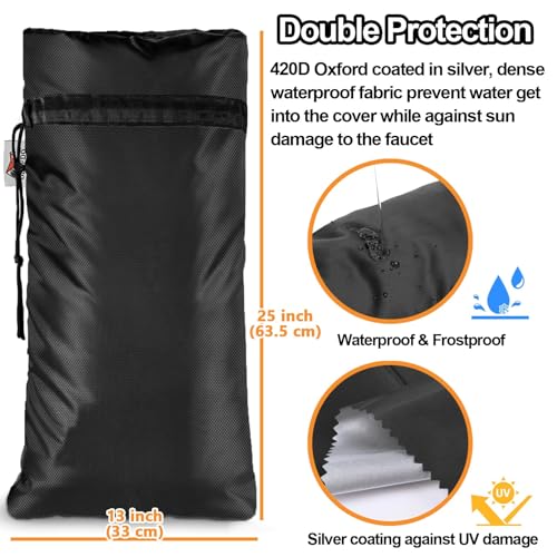 DEMEDO XXL Outdoor Faucet Covers for Winter, 3M Thinsulate Sprinkler Freeze Protector, 25”H x 13”W for Garden Lawn Faucets and Yard Hydrant, Waterproof Insulated Spigot Cover, Reusable Faucet Sock - Image 3